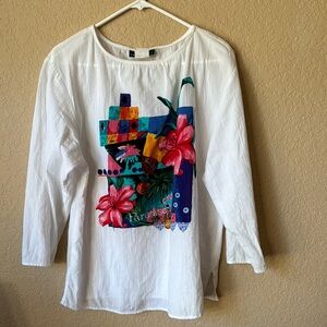 Carole Little Multicolored Rounded Neckline 3/4 Sleeve Graphic Top